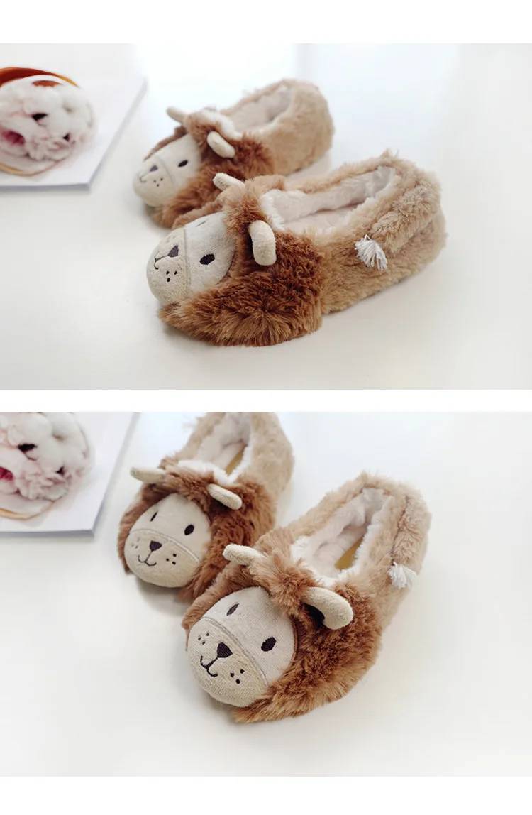 Suihyung Cute Animal Slippers Kids Winter Warm Home Slippers Children Soft Non-slip Indoor Floor Shoes Furry Lion Plush Slippers