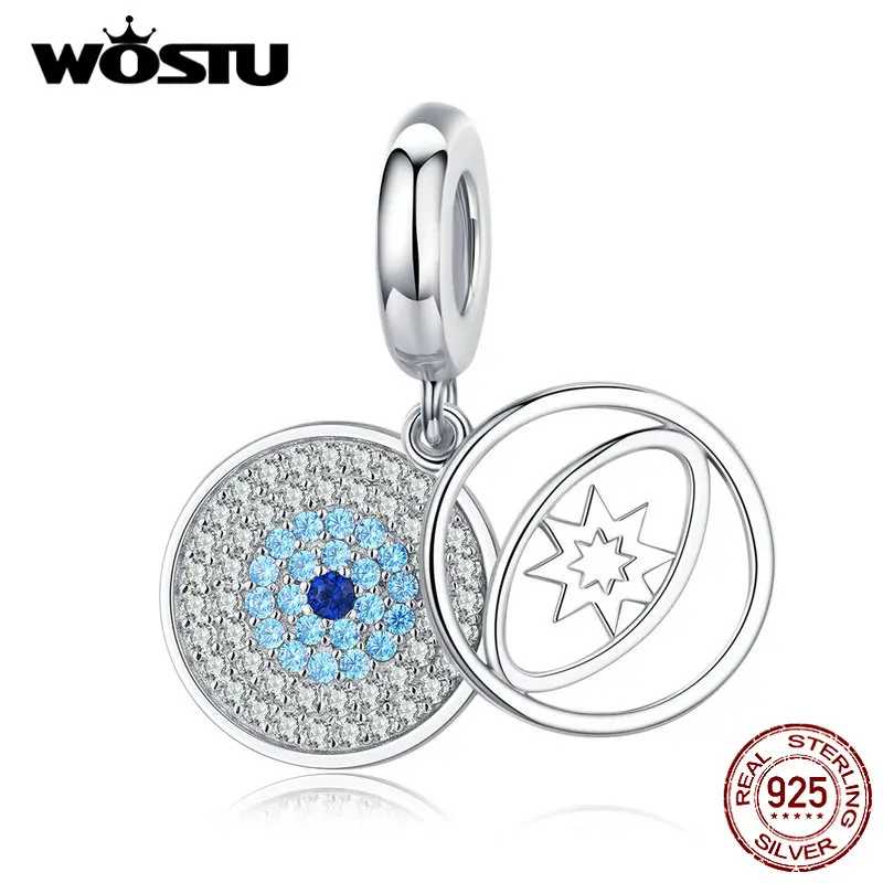 WOSTU, 925 пробы, серебряные, голубые глаза, бусины, циркониевые амулеты, подходят к оригинальному браслету, подвеска, подлинные ювелирные изделия на удачу DXC1365