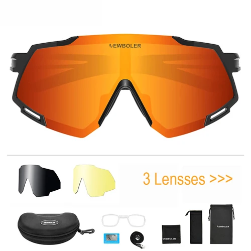 3 lens set orange NEWBOLER поляризационные спортивные мужские солнцезащитные очки для шоссейного велоспорта, очки для горного велосипеда, очки для езды на велосипеде, 5 линз - Цвет: 3 lens set orange