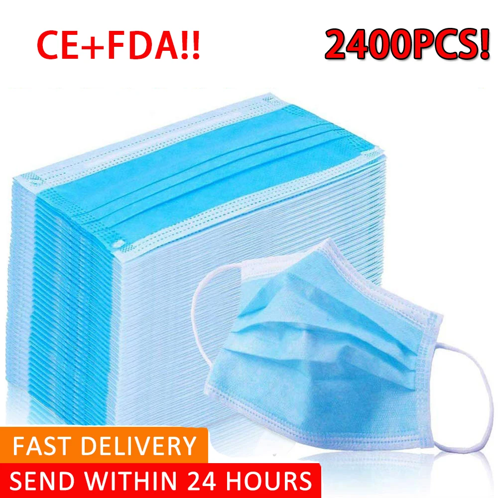 

2400pcs 3-Layer Face Mask Disposable Reusable Mouth Mask White for Virus Protection Anti-pollution Masks For Dust Protection