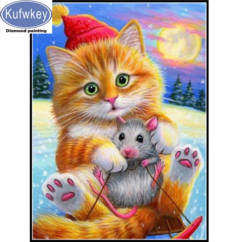 5D DIY алмазная живопись хлопковые носки с изображением кошки и крысы камни в форме