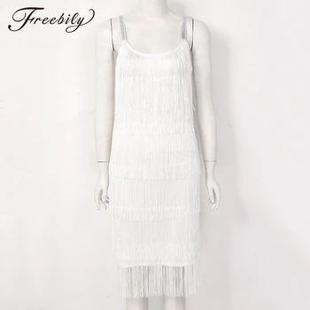 

Vintage 1920s Flapper Cocktail Party Dress Sleeveless Tassels Fringe Ballroom Samba Tango Stage Latin Dance Dress Rave Costume