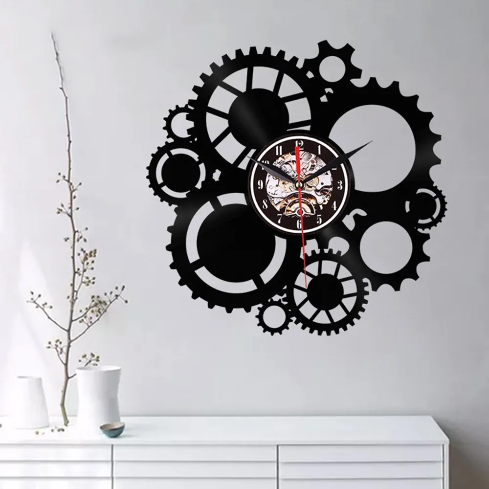 Cogwheel стимпанк виниловые часы шестерни винтажные часы настенные, часы механизм шестерни s 3D ретро настенные часы Декорирование Интерьера дома