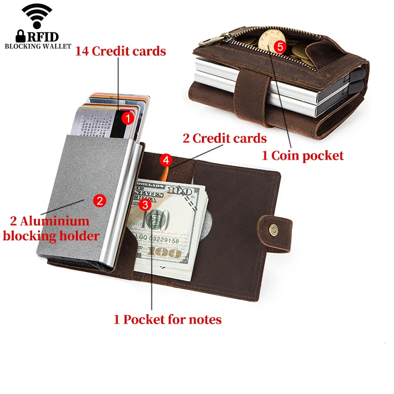 Custom Name Men Card Case Credit Card Holder Aluminium Box Customize Business Crazy Horse Leather Men Wallets ID Card Holders