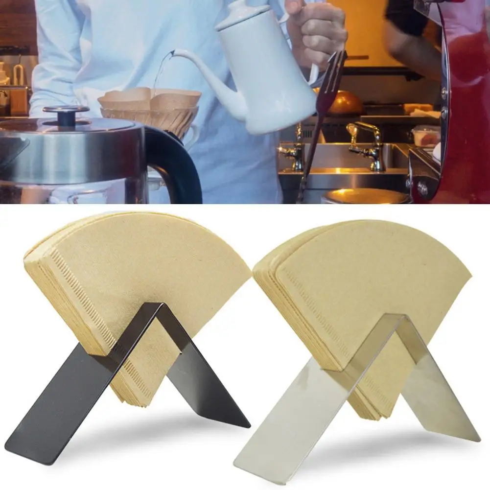 

Coffee Filter Holder Household Metal Stainless Steel Wooden Reusable Brew Drip V-shaped Wooden Storage Rack Bracket