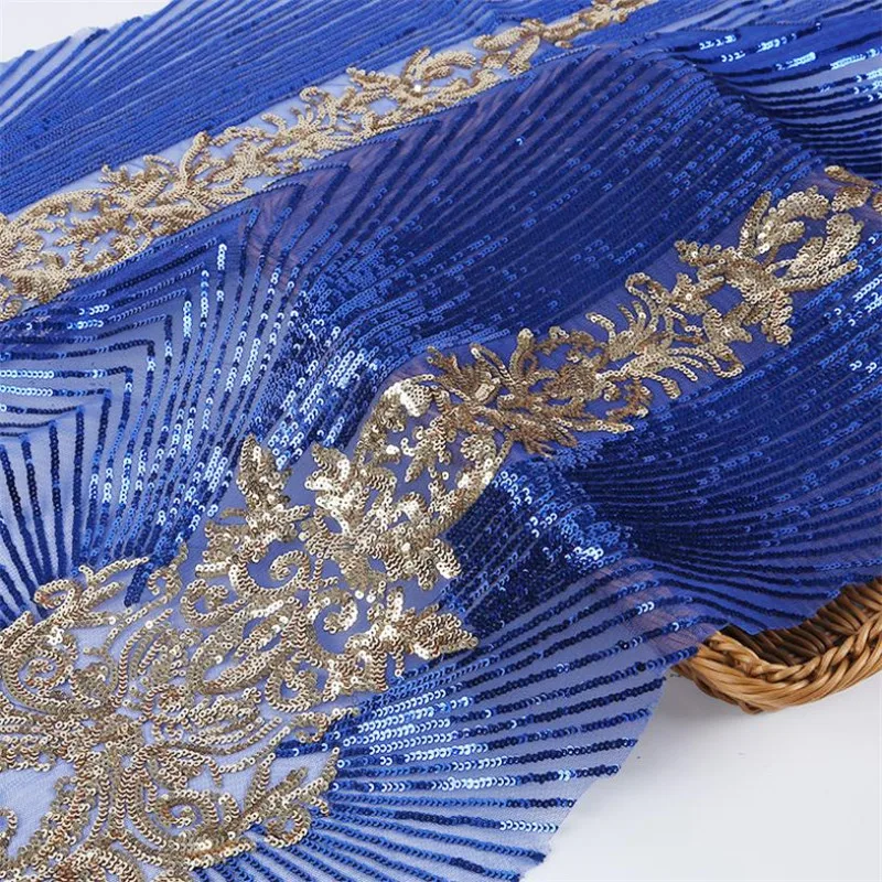Кружевная синяя вышитая сетчатая ткань с блестками Lace164 модные женские платья