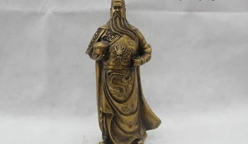 

14"China Folk Pure Bronze Money drawing Stand Dragon Guan Gong Statue