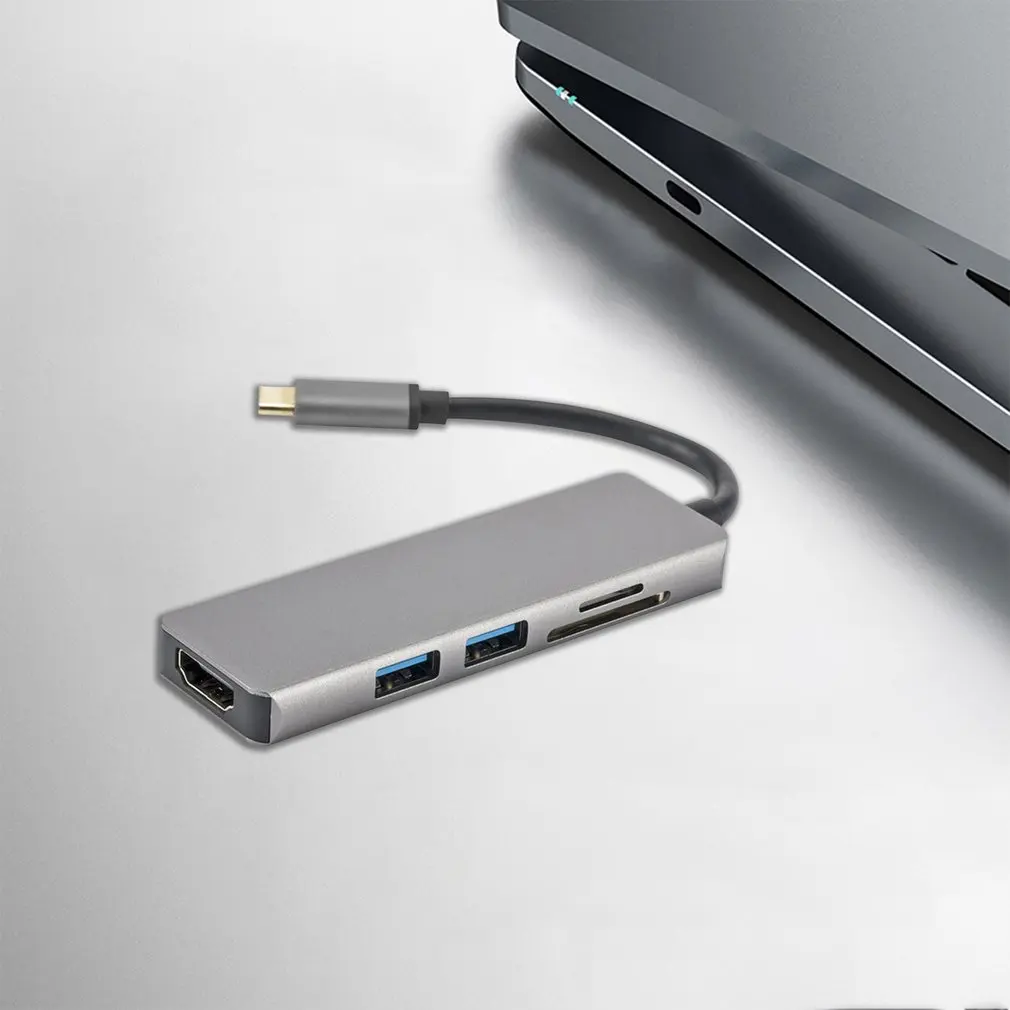 Тонкий Алюминиевый Usb C концентратор type C Thunderbolt 3 к Hdmi 4K адаптер+ Sd/Micro Sd кард-ридер+ два порта Usb 3,0