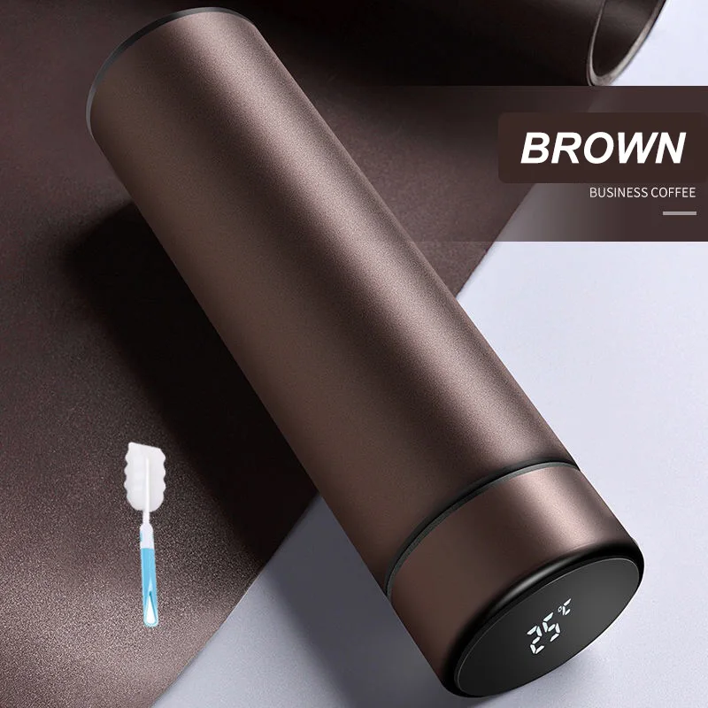 Brown with Cup Brush 304 интеллектуальная термоизоляционная вакуумная колба из нержавеющей стали, термос, кофейная чашка, температурный сенсорный дисплей с чашкой - Цвет: Brown with Cup Brush