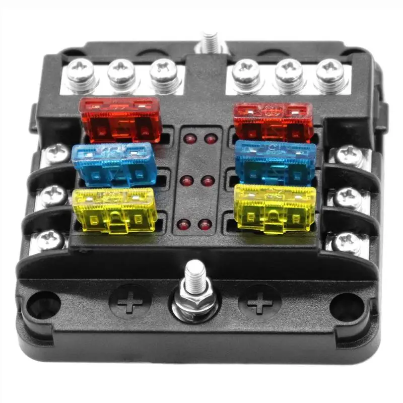 32V Пластик крышка Держатель плавкого предохранителя M5 серьги-гвоздики светодиодный Предупреждение индикатор светильник 6 выходов Блок лезвий для авто автомобиль лодка морской высокое качество