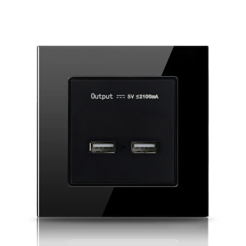 Double USB Socket Atlectric ЕС Fr стандартная электрическая розетка с двойным usb-портом для зарядки для закалённое стекло для мобильного телефона панель выход 5 в 2.1A адаптер переходник usb - Тип: Double USB Socket
