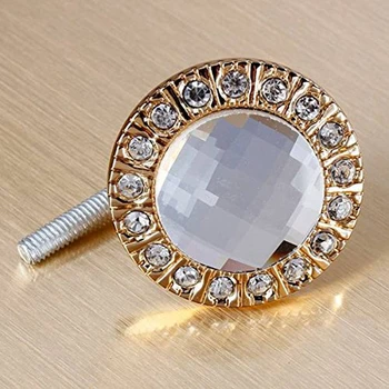 

New 1pcs Crystal Glass Clear Round Pull Handle Glittering Rhinestone Knob for Cupboard Drawer Gold
