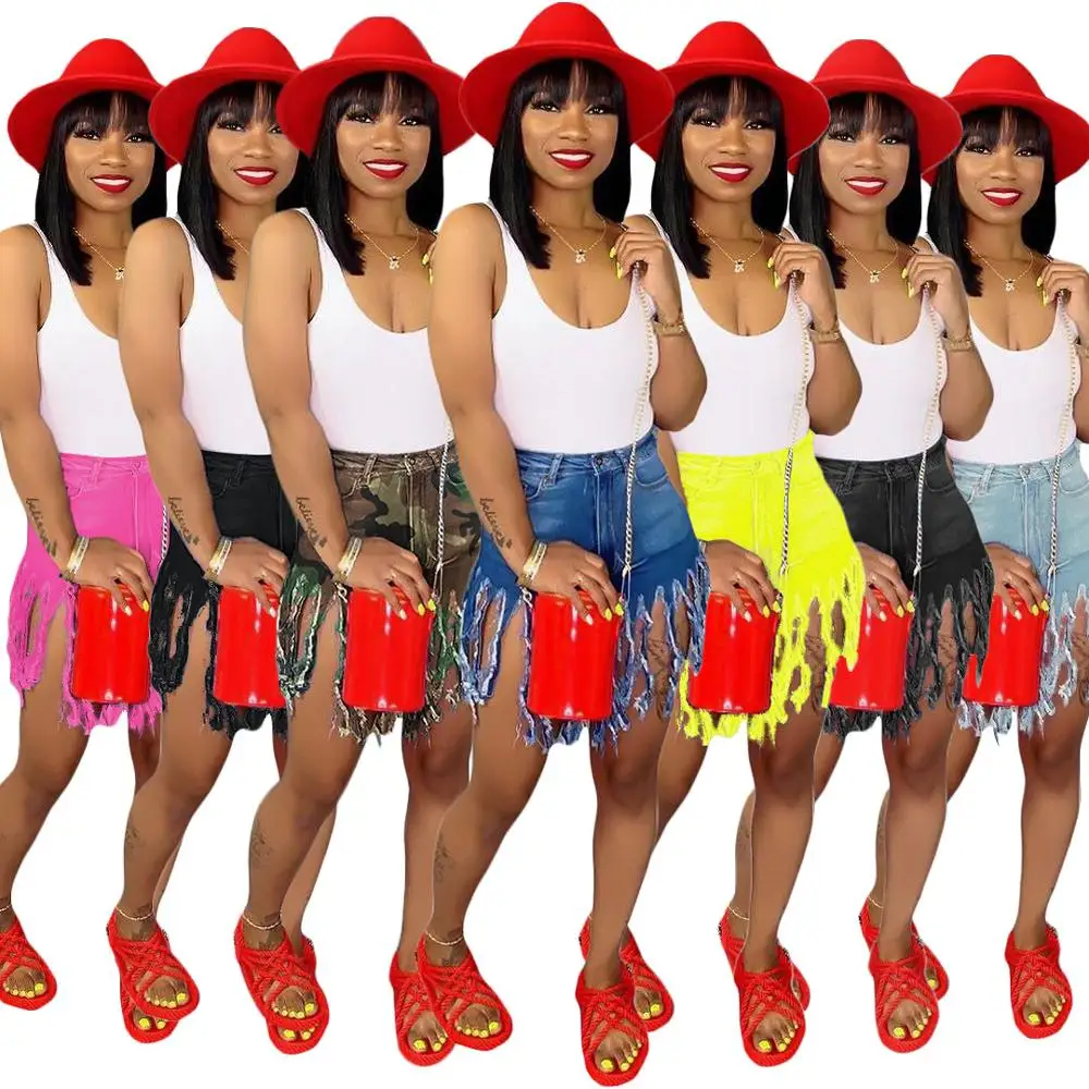 Женские шорты с кисточками на подоле короткие джинсовые высокой талией