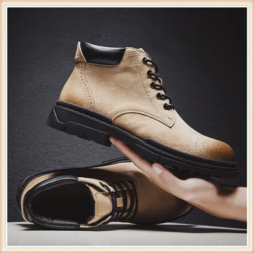 Теплые мужские зимние ботинки; натуральная кожа; Botas; Ретро; Coturnos Masculino Militar 3#15/15E50 - Цвет: Beige