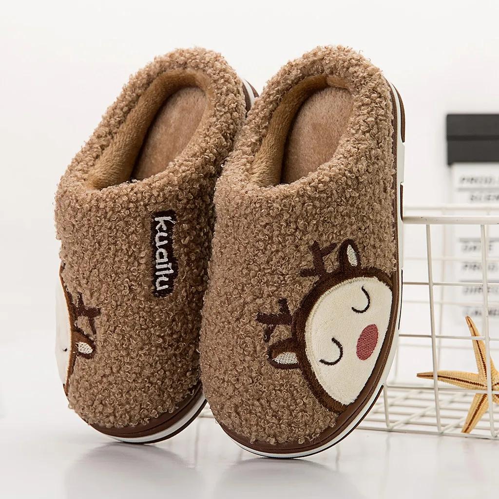 Детская Хлопковая обувь; домашние тапочки для маленьких девочек и мальчиков; теплые зимние домашние тапочки с рисунком оленя; Повседневная Домашняя обувь;# g4
