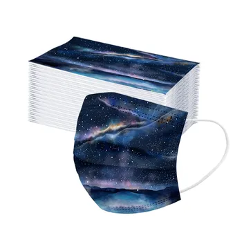 

100pc Adult Tie-dye Facemask Gradient Printed Masks Three-layer Dust-proof Mask Disposable Protection Earloop Masque Маска