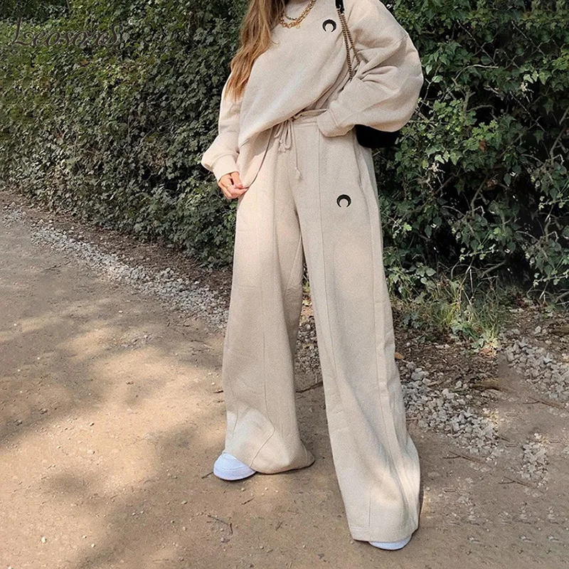 

Casual Loose Cotton Straight Pants For Woman Korean Solid Lace Up Streetpants 2020 Fall Winter Activity Wide Leg Pants