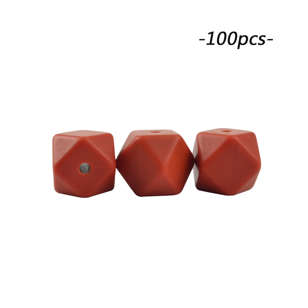 brick red LOFCA 100 шт мини шестигранные силиконовые бусины 14 мм детский прорезыватель BPA Бесплатные ожерелья своими руками пустышки цепи Прорезыватели для зубов - Цвет: brick red