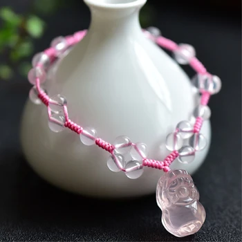 

Wholesale Light Pink Natural Crystal Anklets Hand Made Pixiu Women Girl Hand Weave Fashion Transport Anklet Simple Style Jewelry