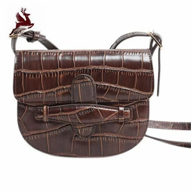 

Crocodile Pattern Female Ins Popular Saddle Bag Circular Shape Fashion Personality Cowhide Casual Crossbody Bags