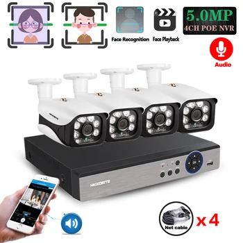 

5MP Ultra HD 4CH NVR Kit H.265 Face Recog Security System 5MP POE CCTV System IR Outdoor Night Vision Video Surveillance Kits