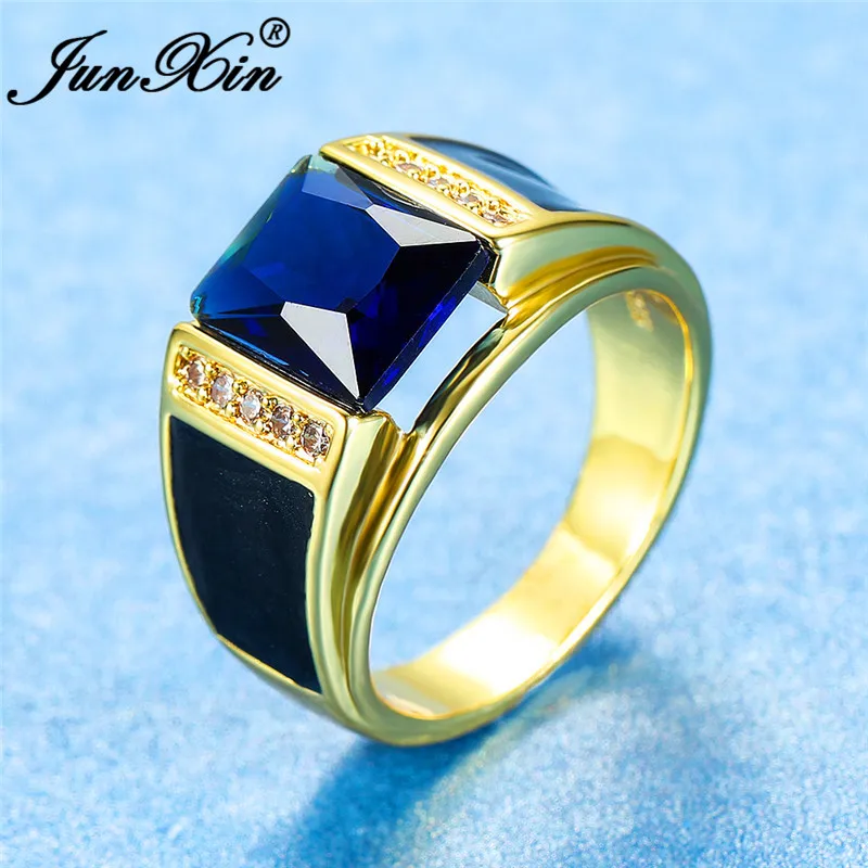 Роскошные мужские геометрические синие Каменные Свадебные кольца для мужчин и женщин кольцо из желтого золота винтажное Помолвочное кольцо Циркон мужские вечерние ювелирные изделия