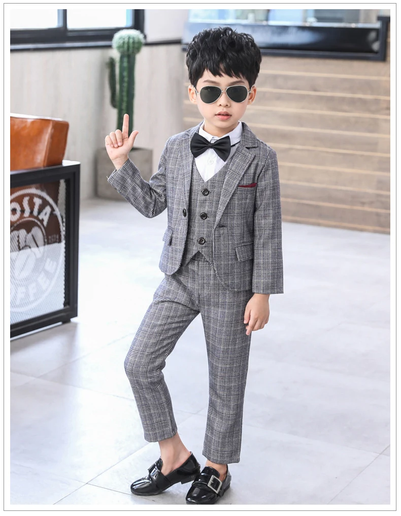 Dollplus/Англия Стиль модная детская одежда блейзер для мальчиков Одежда для джентльменов, деловой жилет костюм Костюмы пиджак, жилет, брюки, комплект одежды из 3 предметов