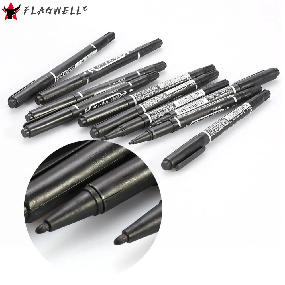 10Pcs Dual-Tip Tattoo Skin Marker Pen Black Piercing Body Positioning Pen Marking Tattoo Permanent Makeup Accessories Supplies stainless steel precision positioning measuring ruler marking t ruler hole scriber woodworking scribing tool 200mm 300mm 400mm