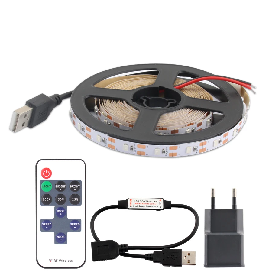 11Key And USB Charge DC USB светодиодный 5В ленточный светильник 2835 не водонепроницаемый 50 см-5 м теплый белый ТВ ПОДСВЕТКА USB светодиодный 5В ленточный Автомобильный Кабель зарядка 11Key диммер - Испускаемый цвет: 11Key And USB Charge