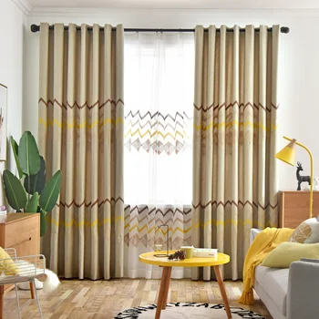 

Modern Minimalist Nordic Wind Small Fresh Wave Imitation Hemp Embroidery Curtains for Living Room for Bedroom and For Study Room