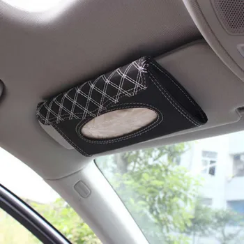 

1Pcs Car Kit Tissue Box Universal PU Car Sun Visor Hanging Type Embroidery Pattern Tissue Cover In Car Styling Durable