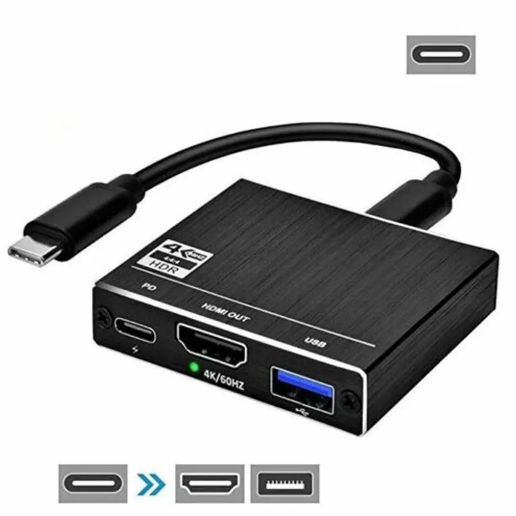 Кабель-Переходник USB C на HDMI адаптер 4K 3-в-1 Тип с разъемами типа C и HDMI мульти-Порты и разъёмы адаптер совместим для MacBook Pro для samsung