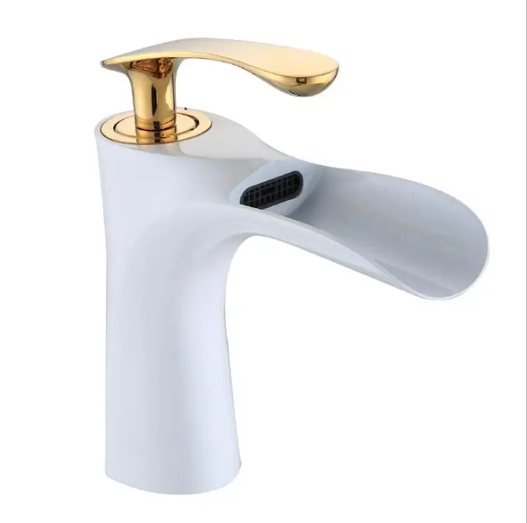 White with Gold Смесители для раковины белого/золотого цвета смеситель для ванной горячей и холодной хромированной отделкой латунный унитаз Раковина Водопроводный Кран XT846 - Цвет: White with Gold