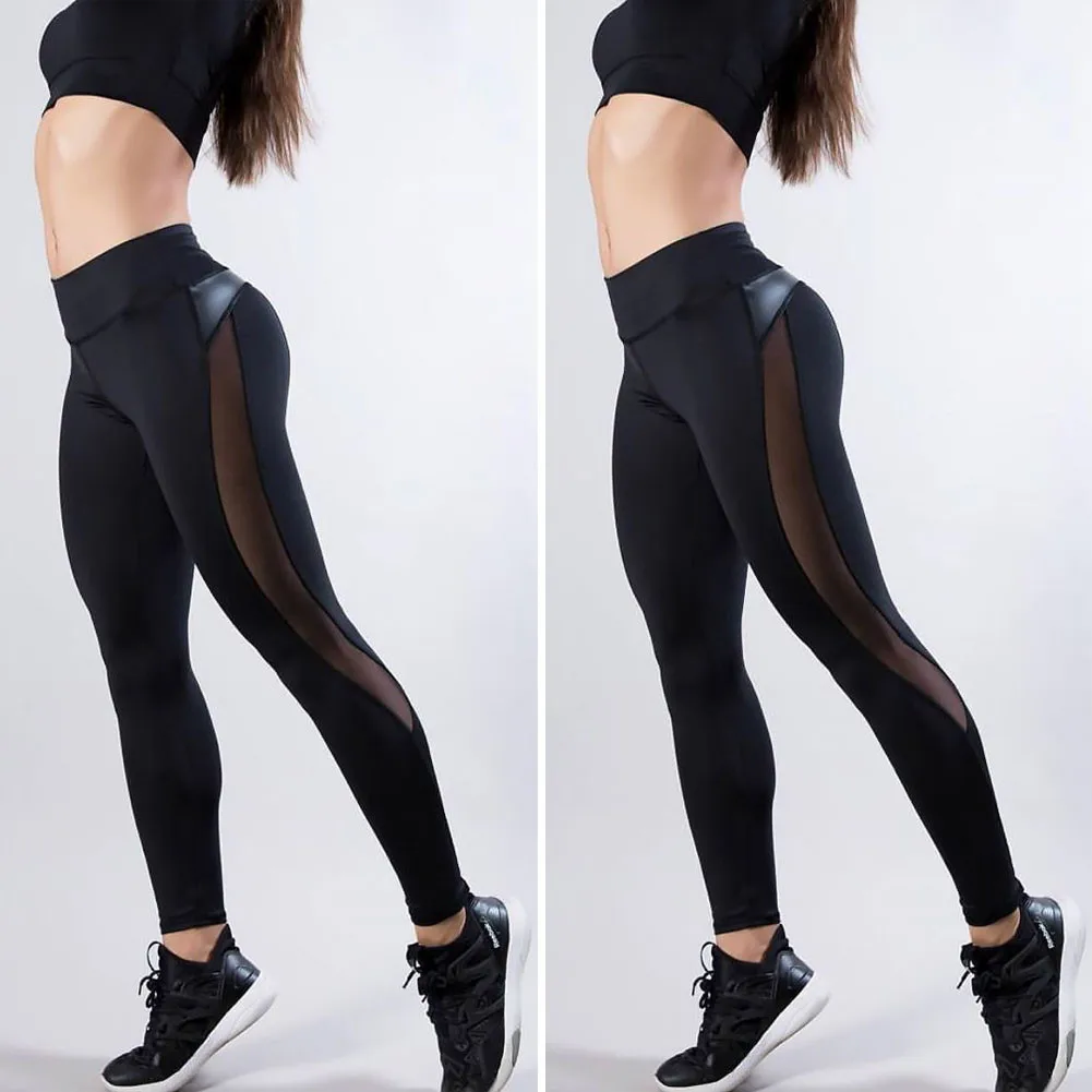 Спортивные Леггинсы женские штаны для бега черные сетчатые спортивные штаны для похудения, эластичные леггинсы для фитнеса, женские длинные штаны