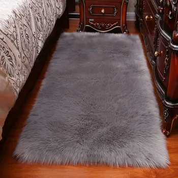 

Fluffy Mat Long Hair Solid Carpet Rug Living Room Deco Artificial Skin Rectangle Pad Anti-Slip Chair Sofa Cover Plain Area Rugs