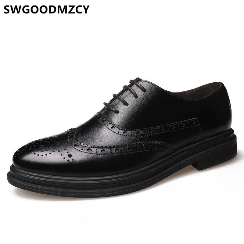 brogues leather shoes men wedding shoes men italian men dress shoes zapatos oxford hombre sapato social masculino sepatu pria - Цвет: Черный
