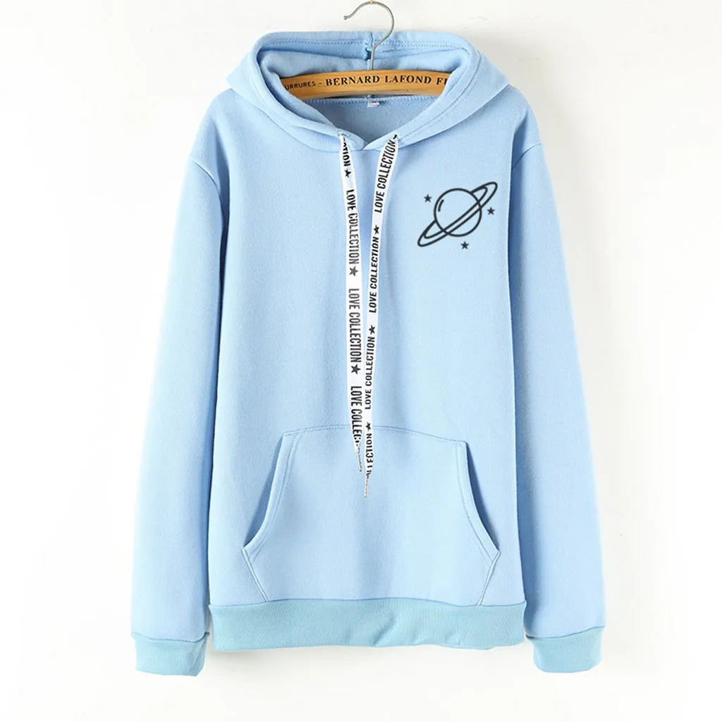 

Women Loose Hoodies Casual Universe Printed Hooded Pullover Blouse Tops Girl Tracksuit Sweat Coat Autumn Casual Sportswear