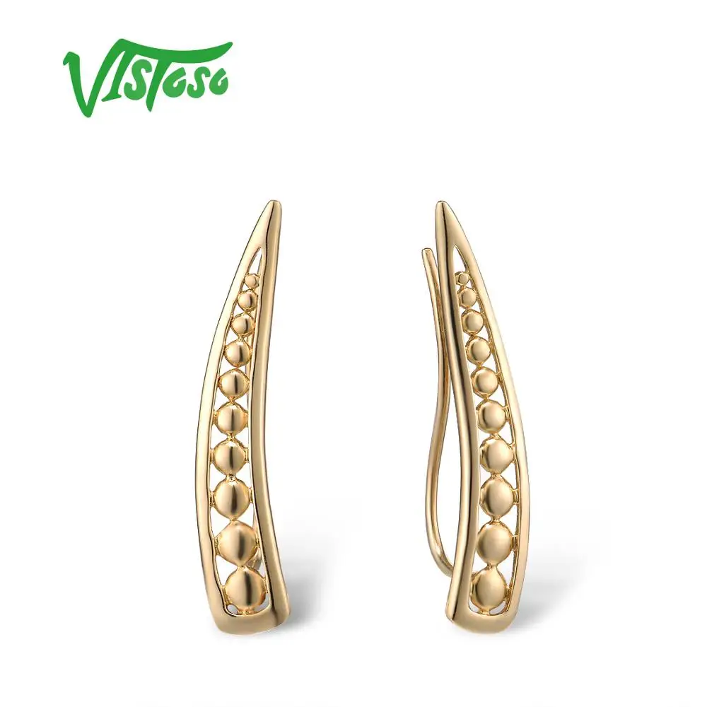 

VISTOSO Genuine 10K Yellow Gold Earrings For Women Ear Climber Earrings Elegant Trendy Luxury Fine Jewelry