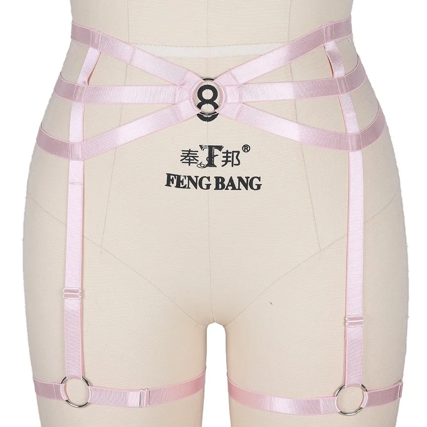 MLCP0010-Pink Gothic Harness Garter Belt Body Caged Women Strappy Stockings Suspender Crop Top Plus Size Elastic Underwear Punk Halloween Rave - Цвет: MLCP0010-Pink