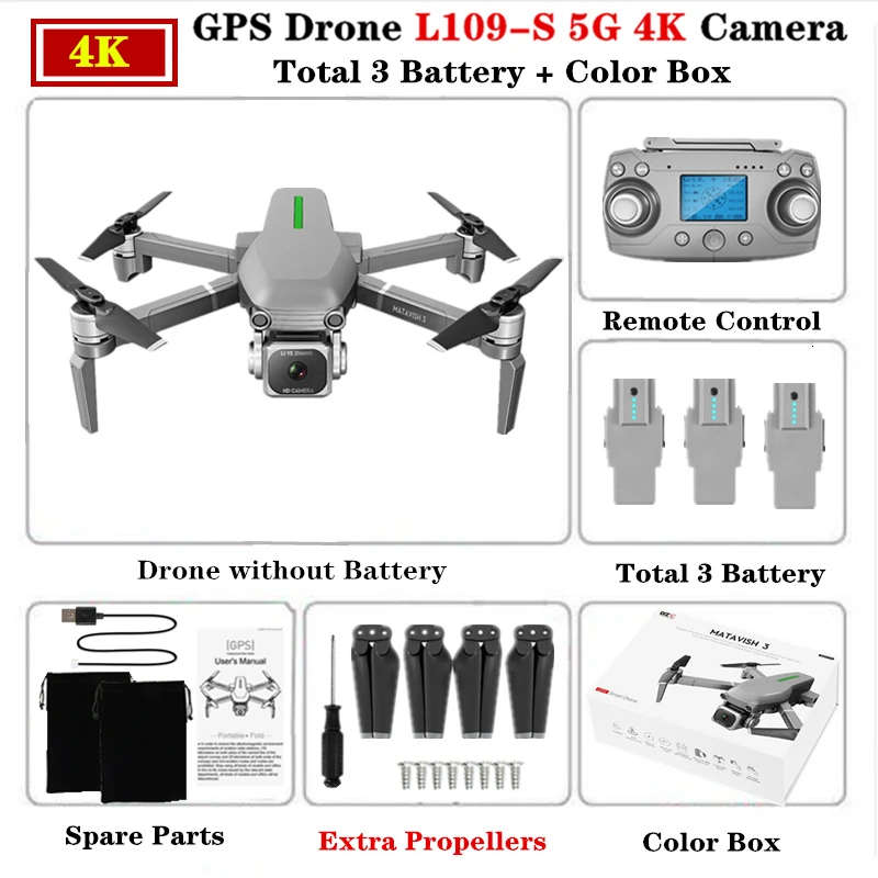 Радиоуправляемый Дрон 4K L109-S gps Профессиональный Квадрокоптер 5G WiFi FPV HD ESC камера бесщеточный вертолет 25 минут время полета VS F11 SG906 - Цвет: L109S-Color Box-3