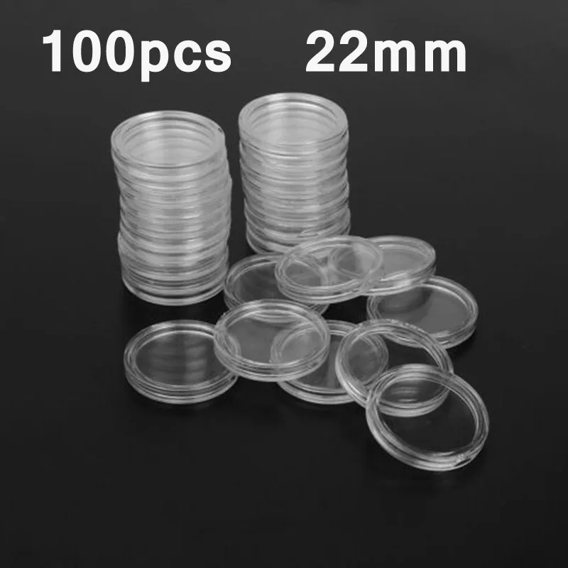 

100pcs/Set 22mm Clear Round Plastic Coin Capsules Container Storage Holder Case