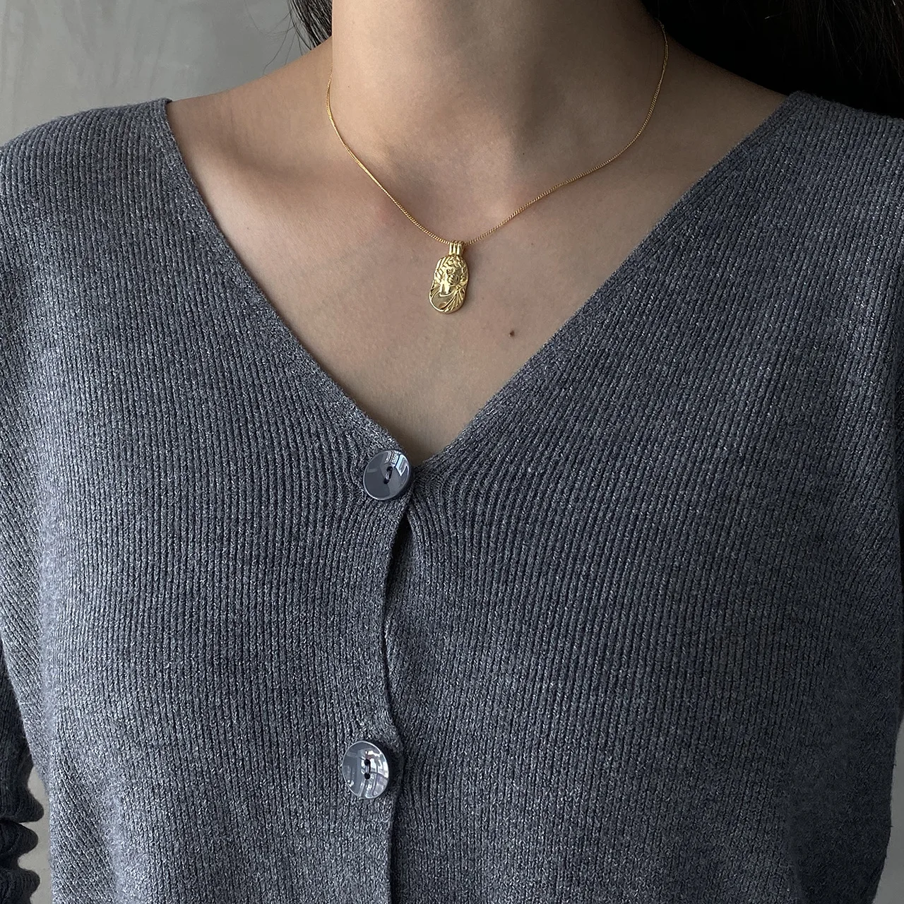 Abstract Portrait 925 Sterling Silver 45cm Short Necklace Niche Design Cool Wind Minimalist Creative Fashion Pendant Ornaments