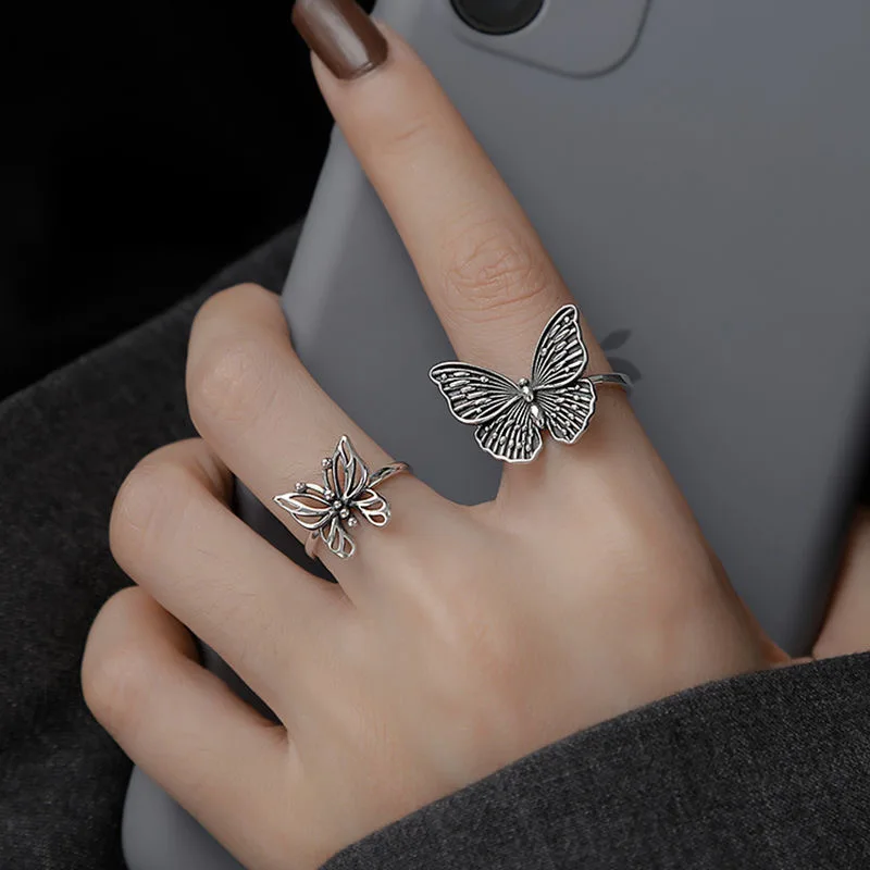 2021 Harajuku Gothic Vintage Hollow Butterfly Rings For Women Adjustable Rings Wedding Party Statement Jewelry