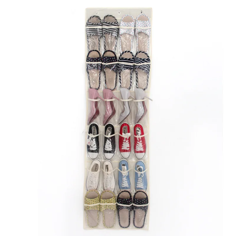 beige 24 Pocket Hanging Storage Bag Door Holder Shoes Storage Holder Organizing Bag Storage Organizer Wardrobe shoe storage bag - Цвет: beige