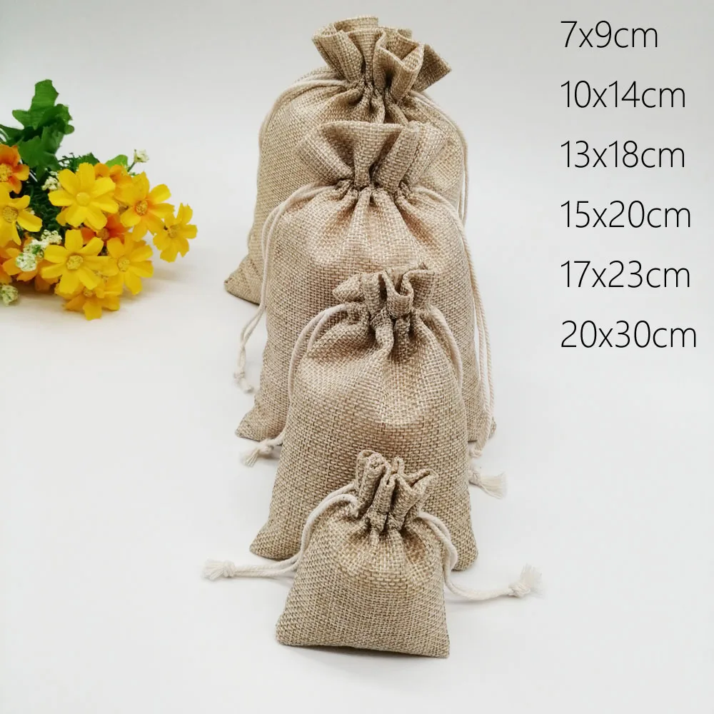 

20pcs Jute Linen Bags For Jewelry Display Drawstring Pouch Gift Box Packaging Bags For Gift Bag Wedding/Christmas Burlap Bag Diy