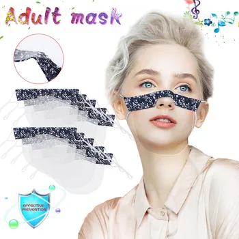 

10PC Mini Shield Washable Reusable Face Mask Transparent PVC Visual Mask Mouth Cover Flower Print Cotton Mouth Masks Respirator