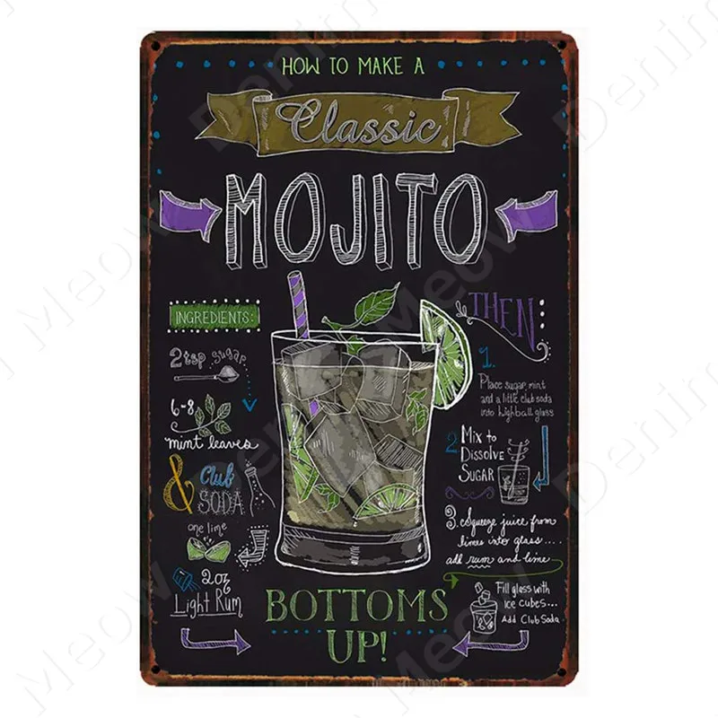 Tiki Bar открытая летняя пивная Ретро металлическая жестяная вывеска Mojito Martini CUBA LIBRE