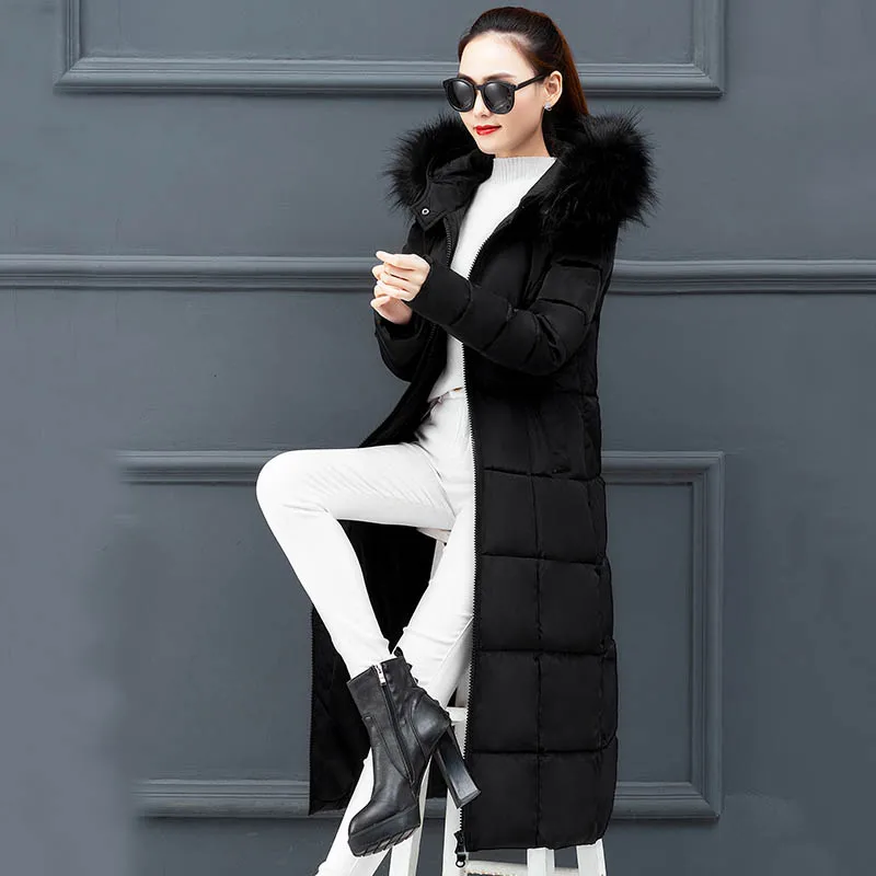Женские зимние парки, куртка, модные, тонкие, с капюшоном, с меховым воротником, толстые, Длинные пуховики, зимние,-25 градусов, зимние куртки, парки