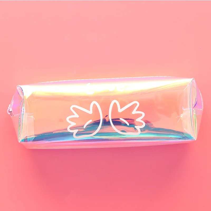 SQUMIDER Creative Pencil Case Laser Pencil Box Zipper Large Bag For Student Gift Cute School Stationery Supplies - Цвет: love pencil case