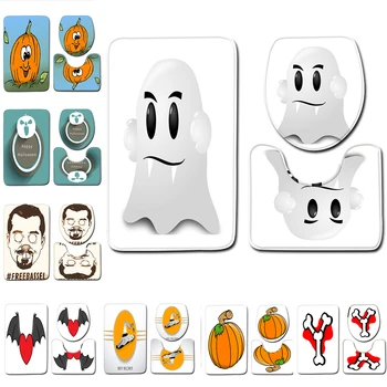 

3pcs/set Cartoon Ghost Pumpkin Pattern Bathroom Set Carpet Absorbent Non-Slip Pedestal Rug Lid Toilet Cover Bath Mat Halloween
